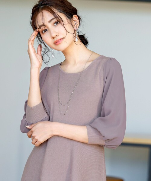 Tiaclasse(ティアクラッセ)の「【洗える】大人可愛い異素材パフ袖ワンピース(ワンピース・レディース・ベージュ/ネイビー/グレー/ライム/モカ・11号/9号/7号)」の8枚目の写真