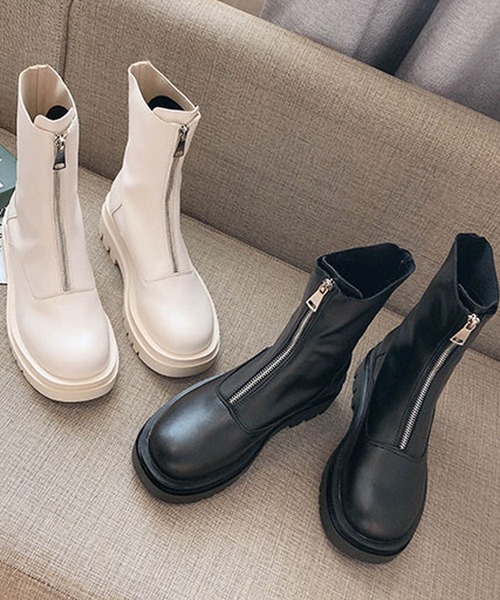 ANOTHER S（アナザーエス）の「フロントジッパートラックソールショート丈ブーツ（ブーツ・レディース・ブラック/アイボリー・38/39/37）」の5枚目の写真