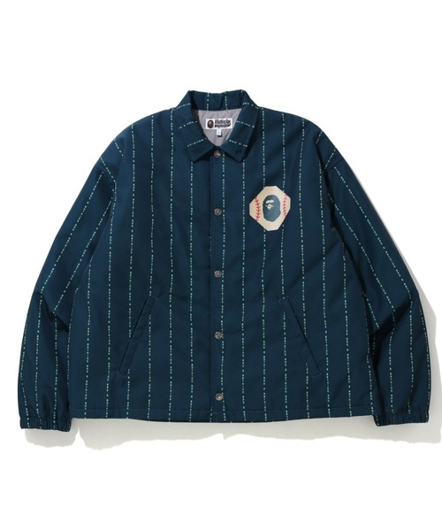 A BATHING APE(アベイシングエイプ)の「TEXT STRIPE RELAXED COACH JACKET M(ブルゾン・メンズ・ネイビー/ブラック・MEDIUM/LARGE)」の1枚目の写真
