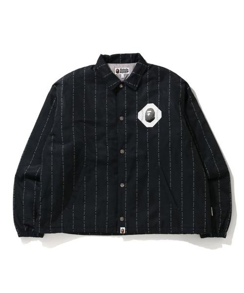 A BATHING APE(アベイシングエイプ)の「TEXT STRIPE RELAXED COACH JACKET M(ブルゾン・メンズ・ネイビー/ブラック・MEDIUM/LARGE)」の2枚目の写真