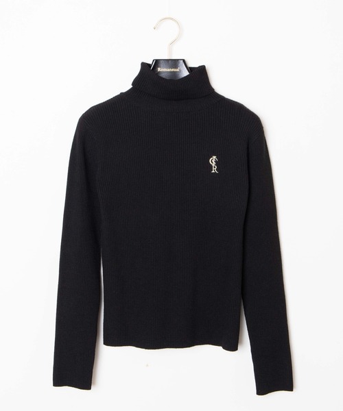 【OBLI】ロゴ刺繍タートルニット ロゴ刺繍タートルニット/ブラック | TOPS | OBLI