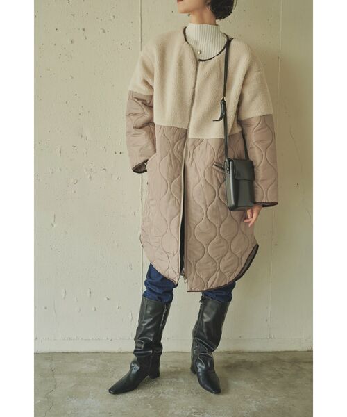 Kari & lili（カウリアンドリィリィ）の「ボアコンビキルトコート（ノーカラーコート・レディース・ブラック/ベージュ・FREE）」の22枚目の写真