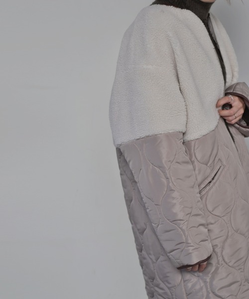 Kari & lili（カウリアンドリィリィ）の「ボアコンビキルトコート（ノーカラーコート・レディース・ブラック/ベージュ・FREE）」の8枚目の写真