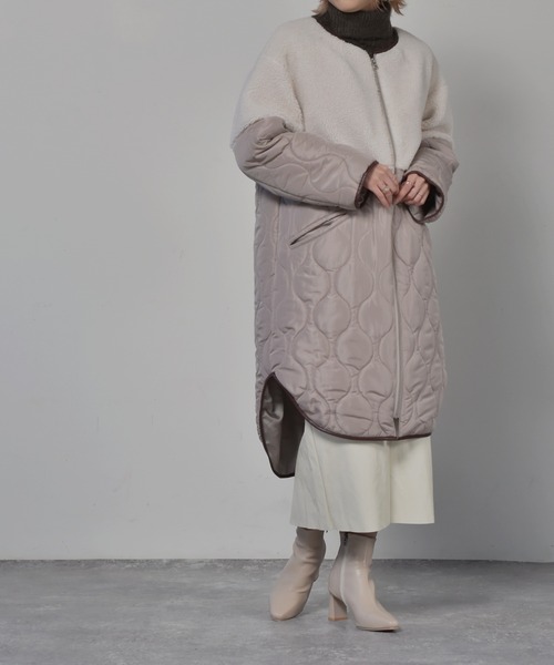 Kari & lili（カウリアンドリィリィ）の「ボアコンビキルトコート（ノーカラーコート・レディース・ブラック/ベージュ・FREE）」の20枚目の写真