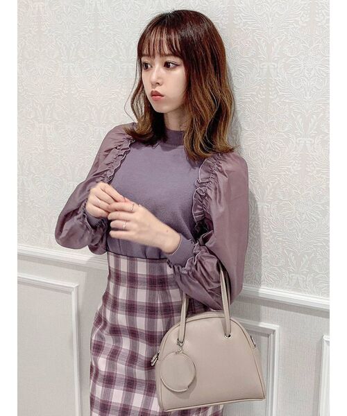 dazzlin（ダズリン）の「異素材ギャザーフリルニットトップス（ニット/セーター・レディース・ブラック/パープル/オフホワイト/グリーン・FREE）」の8枚目の写真