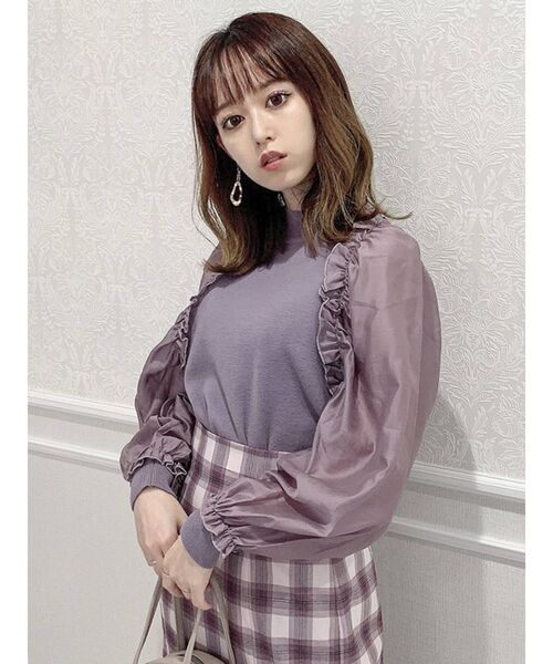 dazzlin（ダズリン）の「異素材ギャザーフリルニットトップス（ニット/セーター・レディース・ブラック/パープル/オフホワイト/グリーン・FREE）」の14枚目の写真