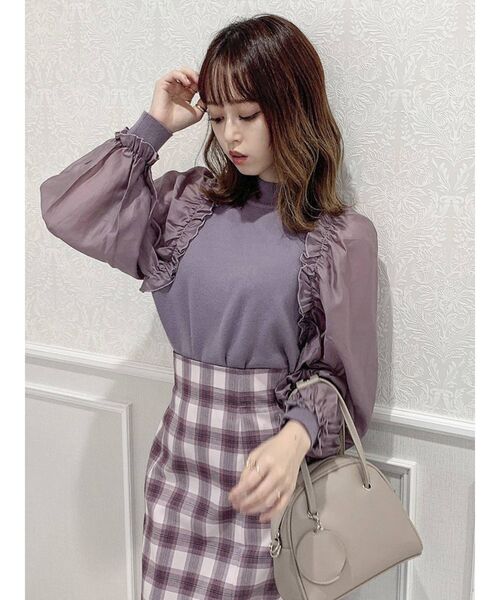 dazzlin（ダズリン）の「異素材ギャザーフリルニットトップス（ニット/セーター・レディース・ブラック/パープル/オフホワイト/グリーン・FREE）」の16枚目の写真