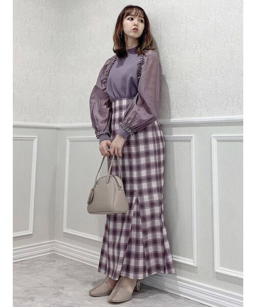 dazzlin（ダズリン）の「異素材ギャザーフリルニットトップス（ニット/セーター・レディース・ブラック/パープル/オフホワイト/グリーン・FREE）」の9枚目の写真