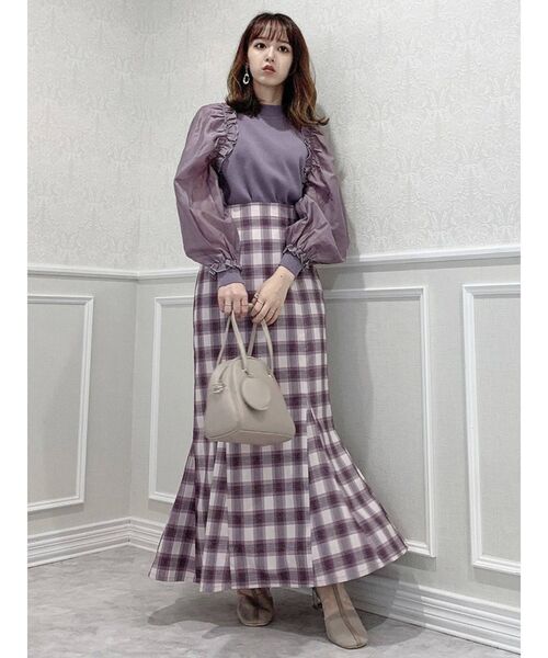 dazzlin（ダズリン）の「異素材ギャザーフリルニットトップス（ニット/セーター・レディース・ブラック/パープル/オフホワイト/グリーン・FREE）」の7枚目の写真