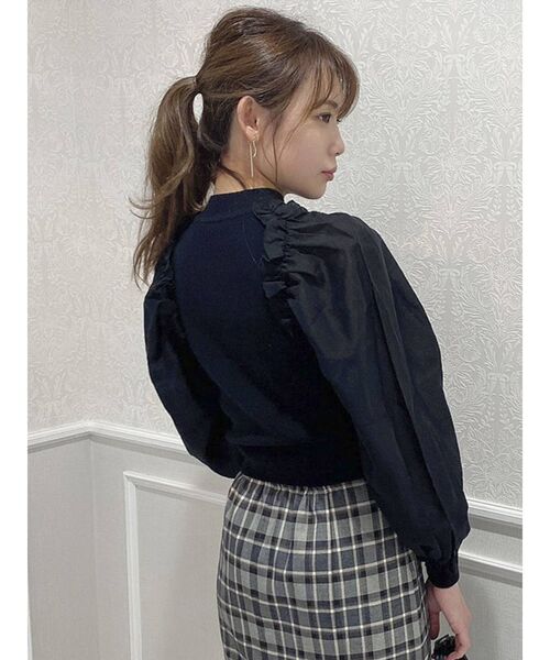 dazzlin（ダズリン）の「異素材ギャザーフリルニットトップス（ニット/セーター・レディース・ブラック/パープル/オフホワイト/グリーン・FREE）」の19枚目の写真