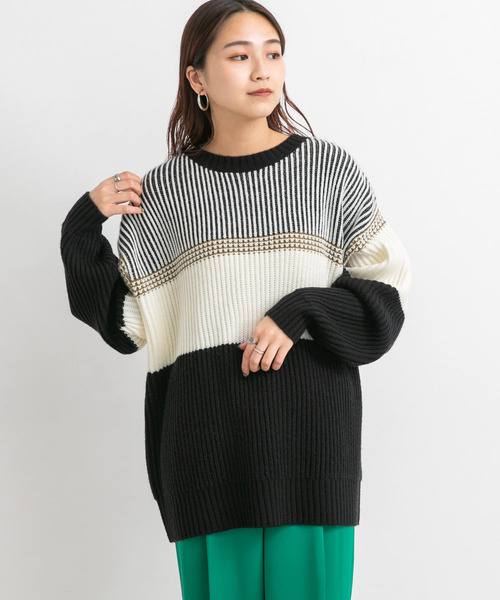 KBF（ケイビーエフ）の「マルチボーダーニット（ニット/セーター・レディース・ブラック系その他/ベージュ系その他/グリーン系その他・ONE）」の4枚目の写真