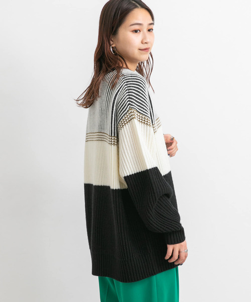 新品　CPG マルチボーダーニットブルゾン　ブラック/ホワイト サイズ1 KBF（ケイビーエフ）の「マルチボーダーニット（ニット/セーター