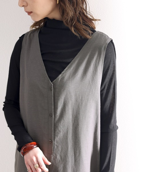 classicalelf（クラシカルエルフ）の「リネンブレンドイージーオールインワン（サロペット/オーバーオール・レディース・チャコールグレー/ブラック/グレイッシュベージュ・MEDIUM/X-LARGE/SMALL/LARGE）」の15枚目の写真