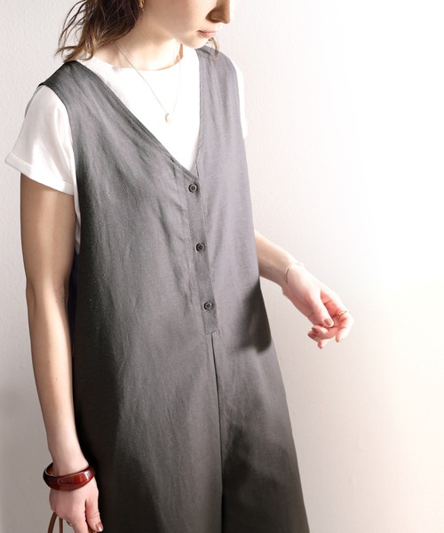 classicalelf（クラシカルエルフ）の「リネンブレンドイージーオールインワン（サロペット/オーバーオール・レディース・チャコールグレー/ブラック/グレイッシュベージュ・MEDIUM/X-LARGE/SMALL/LARGE）」の12枚目の写真