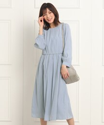 【洗える】クルーネックギャザーワンピース<S~L>