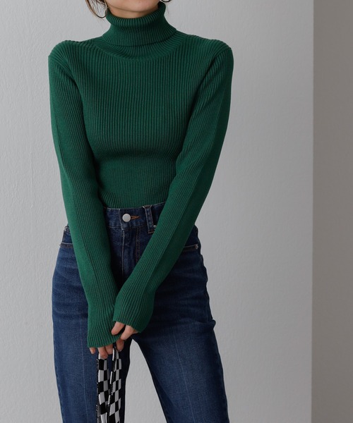 COLONY 2139（コロニートゥーワンスリーナイン）の「ウォッシャブルニット(リブタートル)（ニット/セーター・レディース・チャコールグレー/ブラック/ベージュ/グリーン・FREE）」の4枚目の写真