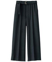 ストレッチ素材ベルト付ワイドパンツ 股下52cm