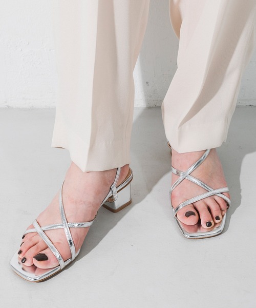 セール Evol ブロックヒール スクエアラインサンダル Is94 サンダル Evol イーボル のファッション通販 Zozotown