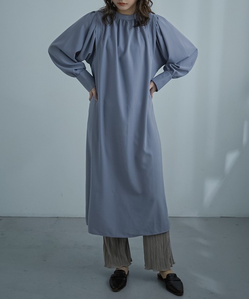 Fashion Letter(ファッションレター)の「ボリュームスリーブロングシャツワンピース(シャツワンピース・レディース・ブルー/グリーン/グレイッシュベージュ・M)」の1枚目の写真