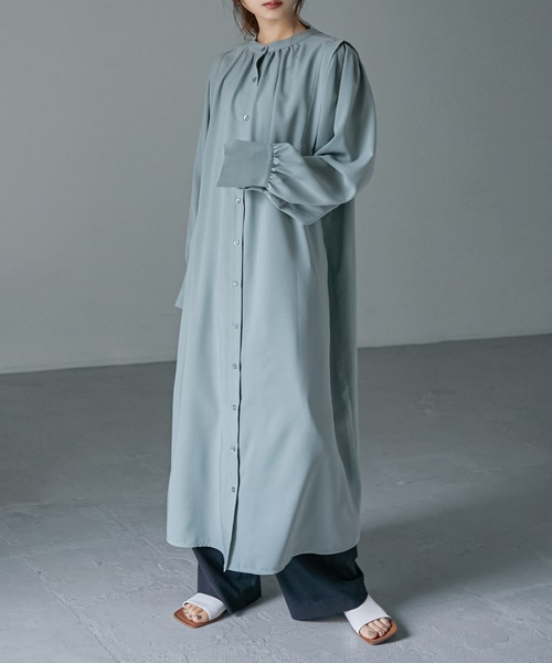 Fashion Letter(ファッションレター)の「ボリュームスリーブロングシャツワンピース(シャツワンピース・レディース・ブルー/グリーン/グレイッシュベージュ・M)」の3枚目の写真