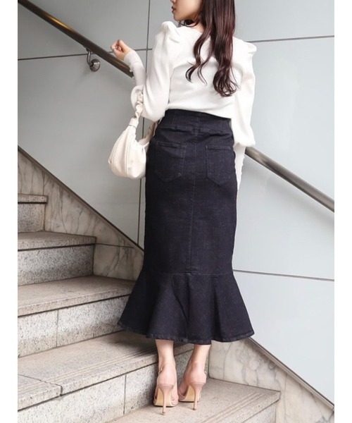 MIIA（ミーア）の「マーメイドデニムスカート（デニムスカート・レディース・ブラック/オフホワイト/インディゴブルー・FREE）」の6枚目の写真