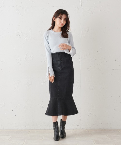 MIIA（ミーア）の「マーメイドデニムスカート（デニムスカート・レディース・ブラック/オフホワイト/インディゴブルー・FREE）」の4枚目の写真