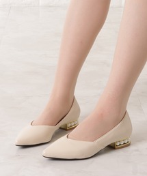パールヒールポインテッドローヒールパンプス