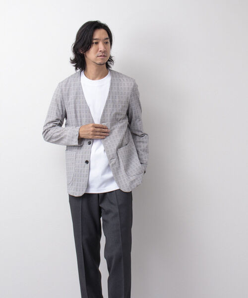 NOLLEY'S goodman（ノーリーズグッドマン）の「カラーレス ジャケット（※快適素材ブリーズクール使用）（ノーカラージャケット・メンズ・ネイビー/ブラック系その他/ブルー系その他7/ホワイト×ブラック・MEDIUM/LARGE）」の8枚目の写真