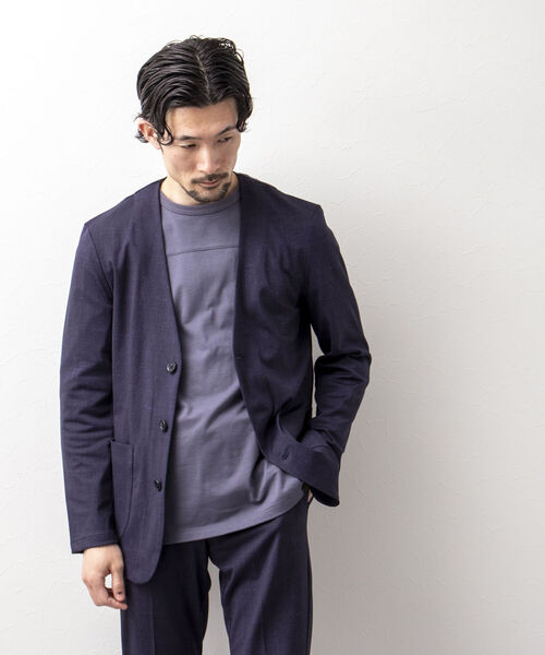 NOLLEY'S goodman（ノーリーズグッドマン）の「カラーレス ジャケット（※快適素材ブリーズクール使用）（ノーカラージャケット・メンズ・ネイビー/ブラック系その他/ブルー系その他7/ホワイト×ブラック・MEDIUM/LARGE）」の11枚目の写真