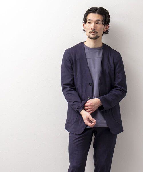 NOLLEY'S goodman（ノーリーズグッドマン）の「カラーレス ジャケット（※快適素材ブリーズクール使用）（ノーカラージャケット・メンズ・ネイビー/ブラック系その他/ブルー系その他7/ホワイト×ブラック・MEDIUM/LARGE）」の12枚目の写真