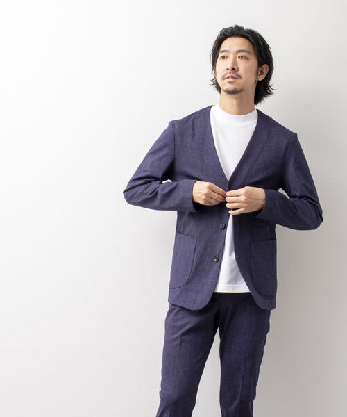 NOLLEY'S goodman（ノーリーズグッドマン）の「カラーレス ジャケット（※快適素材ブリーズクール使用）（ノーカラージャケット・メンズ・ネイビー/ブラック系その他/ブルー系その他7/ホワイト×ブラック・MEDIUM/LARGE）」の16枚目の写真