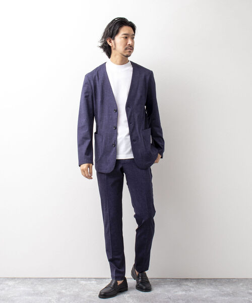 NOLLEY'S goodman（ノーリーズグッドマン）の「カラーレス ジャケット（※快適素材ブリーズクール使用）（ノーカラージャケット・メンズ・ネイビー/ブラック系その他/ブルー系その他7/ホワイト×ブラック・MEDIUM/LARGE）」の17枚目の写真