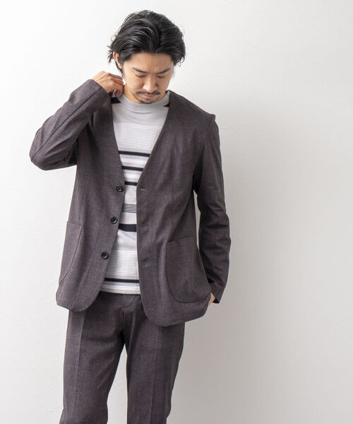 NOLLEY'S goodman（ノーリーズグッドマン）の「カラーレス ジャケット（※快適素材ブリーズクール使用）（ノーカラージャケット・メンズ・ネイビー/ブラック系その他/ブルー系その他7/ホワイト×ブラック・MEDIUM/LARGE）」の19枚目の写真