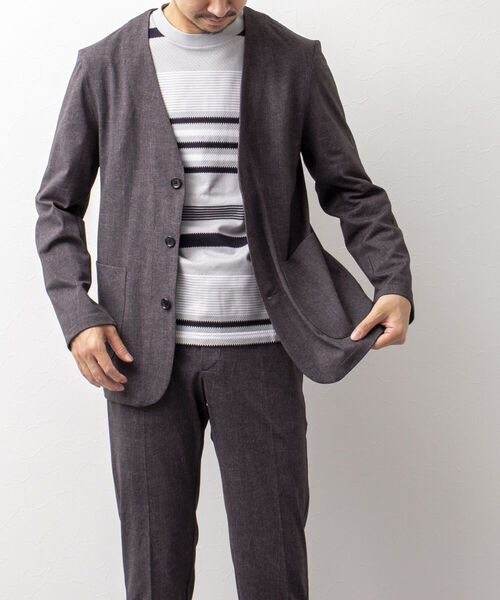 NOLLEY'S goodman（ノーリーズグッドマン）の「カラーレス ジャケット（※快適素材ブリーズクール使用）（ノーカラージャケット・メンズ・ネイビー/ブラック系その他/ブルー系その他7/ホワイト×ブラック・MEDIUM/LARGE）」の20枚目の写真