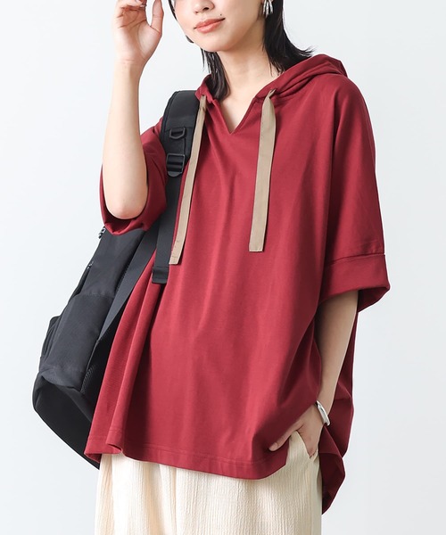 n'OrLABEL（ノアールレーベル）の「『ゆるラフキーネックパーカー』（Tシャツ/カットソー・レディース・ブルー/ラベンダー/レッド/オフホワイト/モカ/ブラック/グリーン/グレー・FREE）」の8枚目の写真