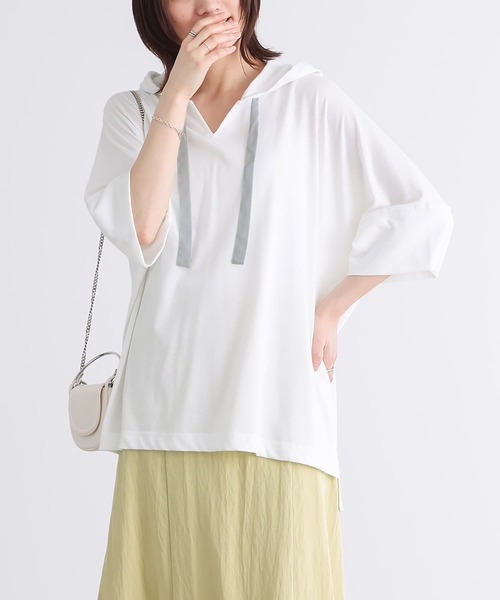 n'OrLABEL（ノアールレーベル）の「『ゆるラフキーネックパーカー』（Tシャツ/カットソー・レディース・ブルー/ラベンダー/レッド/オフホワイト/モカ/ブラック/グリーン/グレー・FREE）」の14枚目の写真