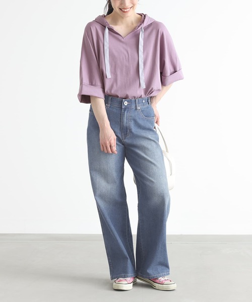 n'OrLABEL（ノアールレーベル）の「『ゆるラフキーネックパーカー』（Tシャツ/カットソー・レディース・ブルー/ラベンダー/レッド/オフホワイト/モカ/ブラック/グリーン/グレー・FREE）」の19枚目の写真