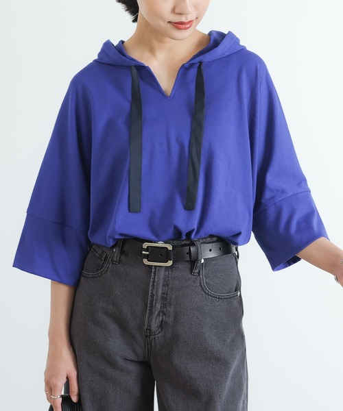 n'OrLABEL（ノアールレーベル）の「『ゆるラフキーネックパーカー』（Tシャツ/カットソー・レディース・ブルー/ラベンダー/レッド/オフホワイト/モカ/ブラック/グリーン/グレー・FREE）」の20枚目の写真