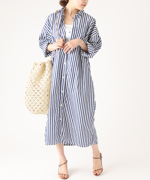 wide wash シャツワンピース