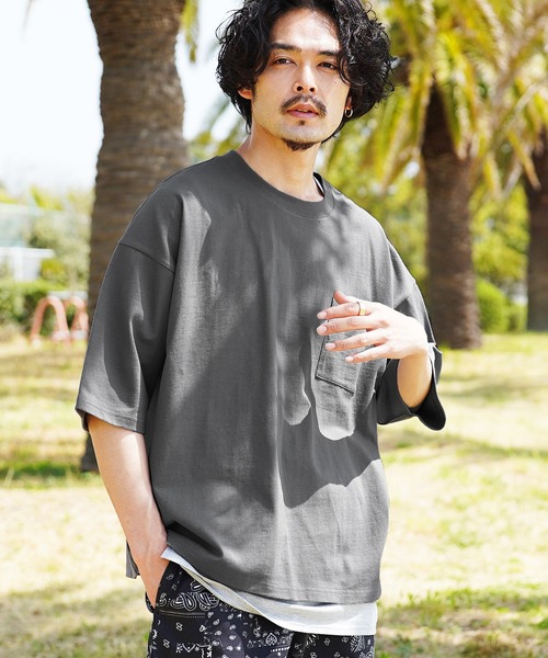 roshell(ロシェル)の「ビッグシルエット ポケット付きTシャツ タンクトップ アンサンブルセット(アンサンブル・メンズ・ホワイト/ブラック/ネイビー/ブルー/グレー系その他/スモークピンク/チャコール・MEDIUM/LARGE/X-LARGE)」の4枚目の写真