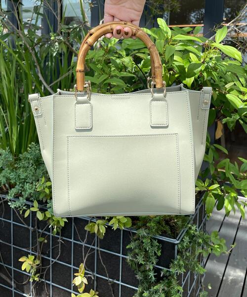 index（インデックス）の「◆バンブーハンドルスクエアトートバッグ【2WAY】（トートバッグ・レディース・オフホワイト/ライトグリーン/ベビーピンク・00）」の4枚目の写真