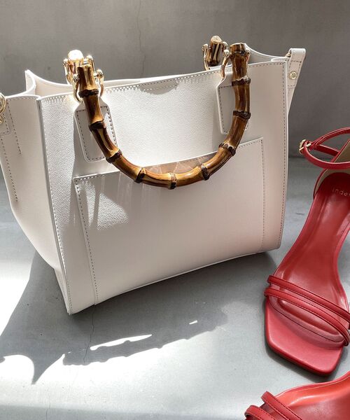 index（インデックス）の「◆バンブーハンドルスクエアトートバッグ【2WAY】（トートバッグ・レディース・オフホワイト/ライトグリーン/ベビーピンク・00）」の5枚目の写真