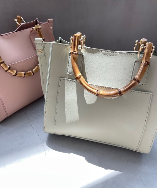 index（インデックス）の「◆バンブーハンドルスクエアトートバッグ【2WAY】（トートバッグ・レディース・オフホワイト/ライトグリーン/ベビーピンク・00）」の6枚目の写真