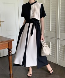 バイカラーアシメプリーツロングシャツワンピース
