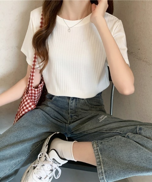 sakishimatokyo（サキシマトーキョー）の「ワイドリブトップス（Tシャツ/カットソー・レディース・ホワイト/ブラック/ピンク/ブルー・FREE）」の2枚目の写真