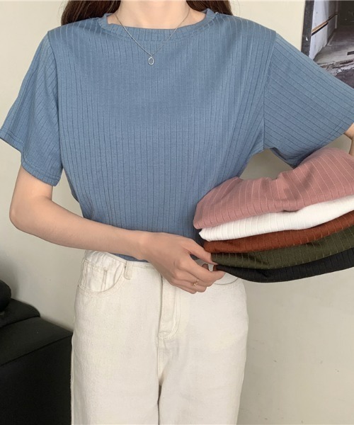 sakishimatokyo（サキシマトーキョー）の「ワイドリブトップス（Tシャツ/カットソー・レディース・ホワイト/ブラック/ピンク/ブルー・FREE）」の6枚目の写真
