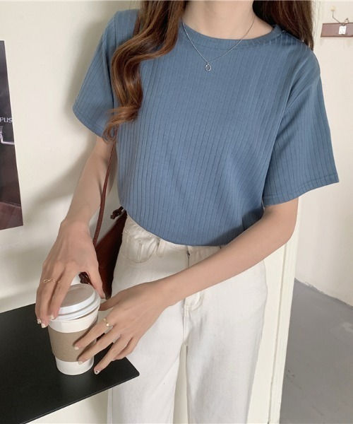 sakishimatokyo（サキシマトーキョー）の「ワイドリブトップス（Tシャツ/カットソー・レディース・ホワイト/ブラック/ピンク/ブルー・FREE）」の5枚目の写真