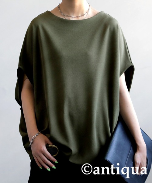 antiqua(アンティカ)の「変形ボートネックトップス(Tシャツ/カットソー・レディース・ダークカーキ/ブラック/パープル/オフホワイト・FREE)」の4枚目の写真