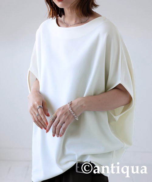antiqua(アンティカ)の「変形ボートネックトップス(Tシャツ/カットソー・レディース・ダークカーキ/ブラック/パープル/オフホワイト・FREE)」の12枚目の写真