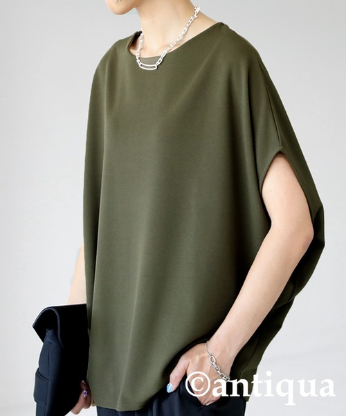 antiqua(アンティカ)の「変形ボートネックトップス(Tシャツ/カットソー・レディース・ダークカーキ/ブラック/パープル/オフホワイト・FREE)」の18枚目の写真